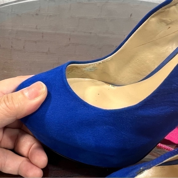 ShoeDazzle microsuede cobalt blue sling back platform pumps in size 6 EUC - Picture 5 of 16